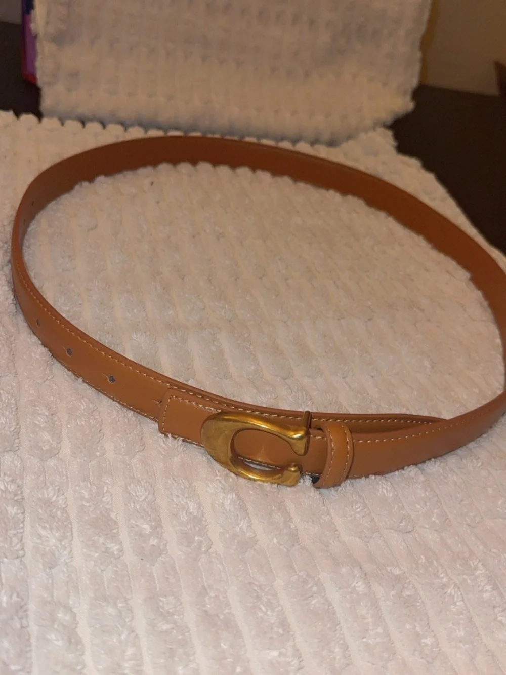 Tan Leather Belt with Gold 'C' Buckle